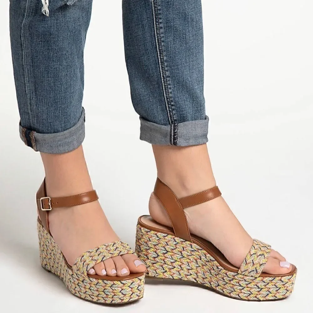 MIX NO. 6 CAMMIE WEDGE SANDAL in Color Cognac/Multi